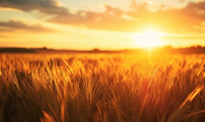Obraz premium Golden Wheat Field at Sunset