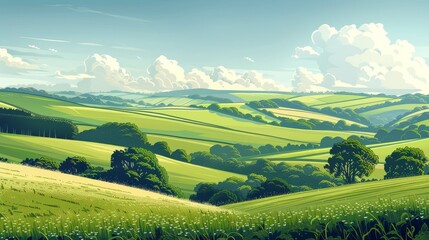 Fototapeta premium Nature and Landscapes Countryside: An illustration of a peaceful countryside scene