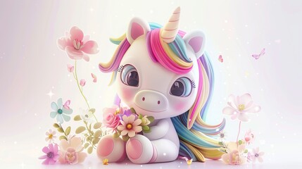 unicorn with flowers isolated on a white background