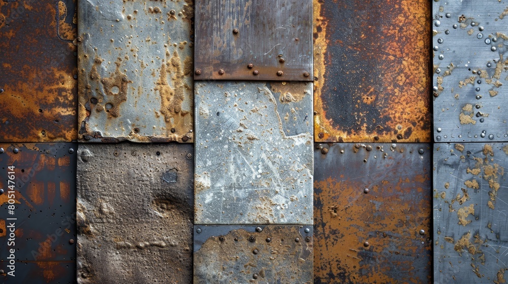 Poster textures and patterns metal surfaces: a photo featuring different metal surfaces with textures and p