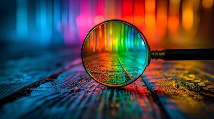 Print house employee inspecting printing process quality and color accuracy with a magnifying glass
