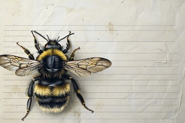 A Pollinator Arthropod Insect, like a Bumblebee, rests on paper