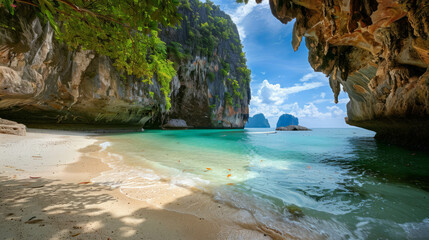 Explore the picturesque coastline of southern Thailand, renowned for its stunning seascape. AI generative.