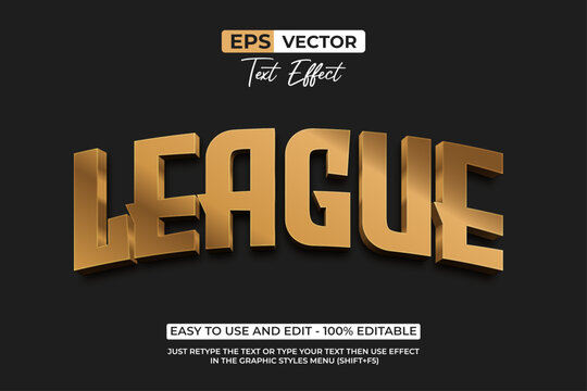 League Text Effect Gold Curve Style Vector