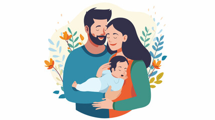 Happy parents family with a new born baby - vector illustration