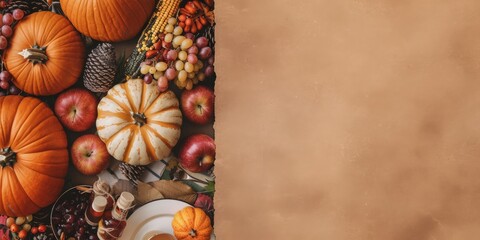 People picture about Thanksgiving on the left on brown Background, On the right is free space