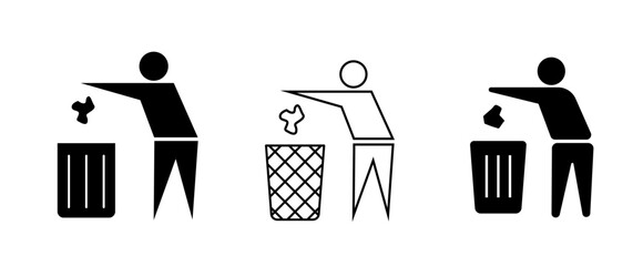 Trash can icons with man. Trash can vector icons set. Trash bin.  Vector illustration