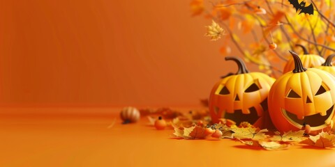 Web banner for Halloween with 3D icon sale special offer on background, On the left is free space