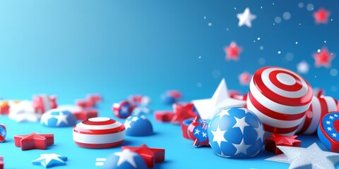 Fototapeta premium Web banner for Independence Day with 3D icon sale special offer on background, On the left is free space