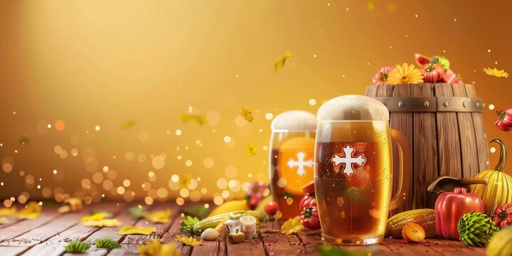 Web banner for Oktoberfest with 3D icon sale special offer on background, On the left is free space