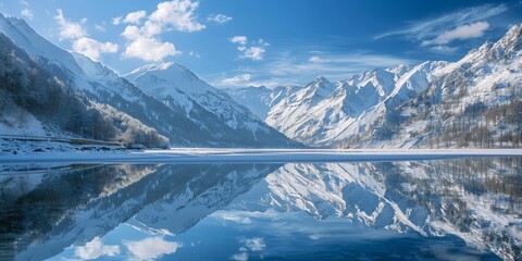 A beautiful mountain range with a lake in the foreground