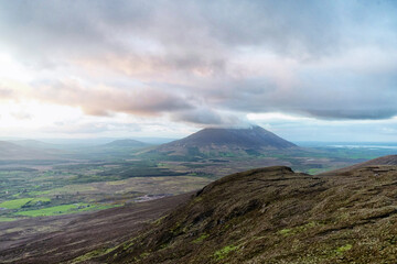 Ireland Nephin Beg Mountain and Beltra lough at low clouds