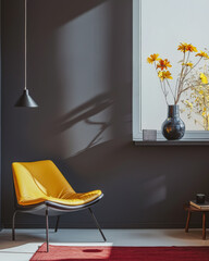 Elegant modern interiors in bold colors bathed with natural window light. Interior design minimalist composition.