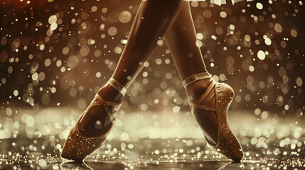 Golden Ballet Pointe Shoes in Sparkling Light.
