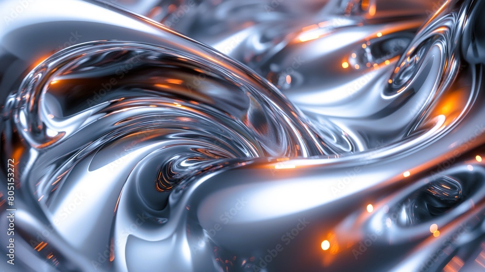 Poster 3d liquid metal morphing shiny with a wave pattern. generative ai illustration.