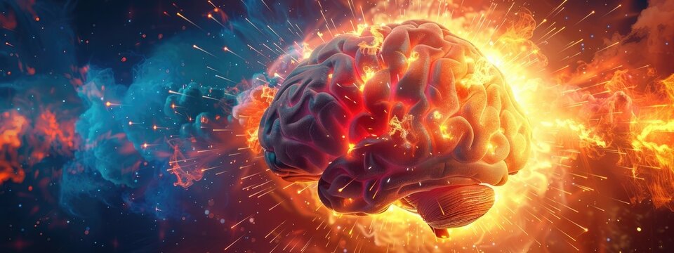 Creativity concept with a brain exploding in colors. Mind blown concept