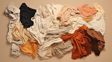 A pile of colorful and textured fabrics.