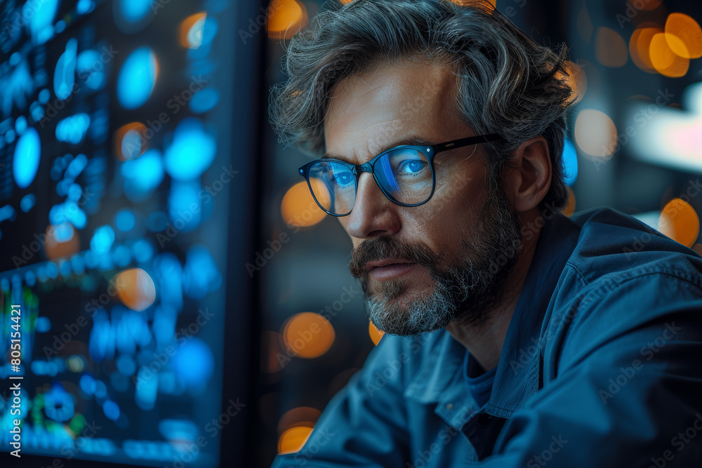 Poster a scientist analyzing data on a computer screen, studying the alarming rate of species extinction an