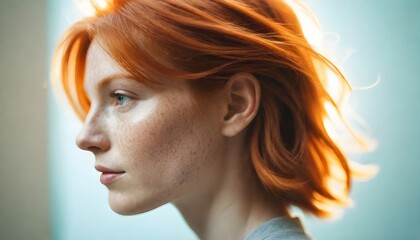 Magical light reflects strokes portrait of a red haired person, motion blur lights, side view (17)