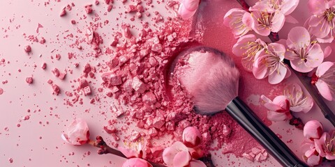 A pink powder is scattered on a pink background