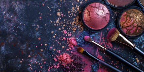 A makeup palette with a variety of colors and a brush