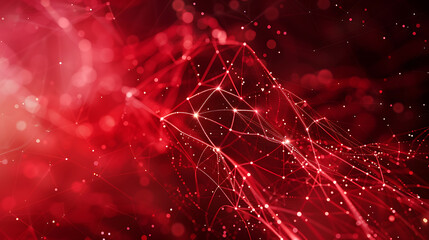 Red Tech Background with Digital Waves and Neural Connections