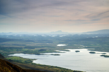 Ireland Nephin Beg Mountain and Beltra lough at low clouds