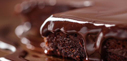 A close-up of the glossy chocolate ganache coating a decadent Sachertorte slice.