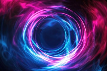 Fractal Abstract. Dark Background with Blue and Pink Neon Glow, Neon Light Lines