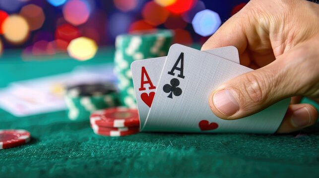 close up of cards in poker hands