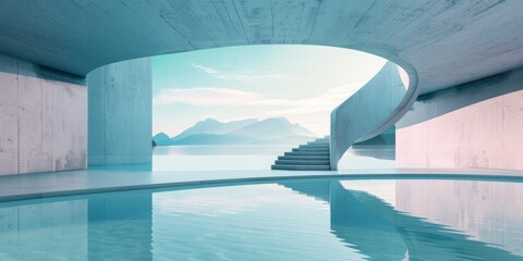 A large pool with a staircase leading down to it
