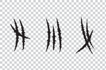 Animals claw scratches icons set. Claw scratches collection. Realistic illustration with black animals claw set. Grange scratches. Set of claws. Wild animals concept. Vector graphic.