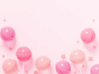 Cute frames with cherry and coral pink candy bars and tiny orange-tinged stars scattered in pink...