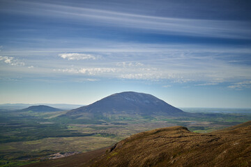 Ireland Nephin Beg Mountain and Beltra lough at low clouds