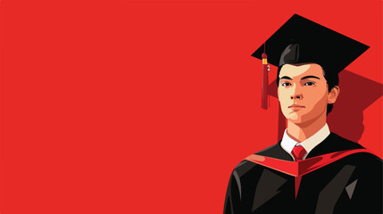 Male graduate student with diploma on red background