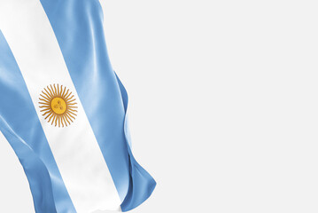 National flag of Argentina flutters in the wind. Wavy Argentina Flag. Close-up front view.