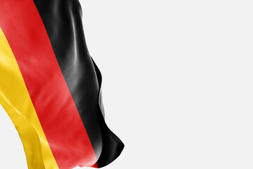 National flag of Germany flutters in the wind. Wavy Germany Flag. Close-up front view.