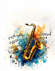 Abstract saxophone watercolor illustration with copy space