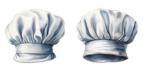 set of two cliparts of a cook's / chef's hat on transparent background watercolor illustration