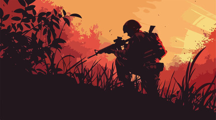 Male soldier in ambush outdoors Vector style vector d
