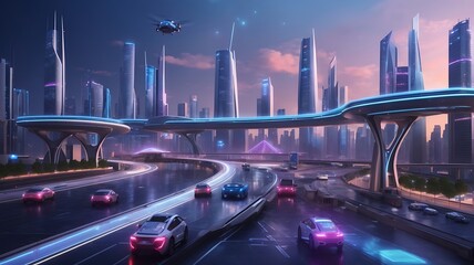 traffic in the city at night City of Tomorrow AI-Powered Metropoli
