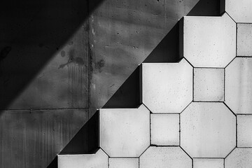 A minimalist composition featuring hexagonal patterns casting subtle shadows on a monochromatic backdrop, evoking a sense of modern sophistication