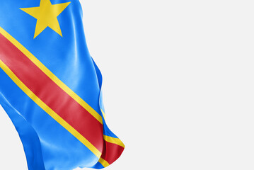 National flag of Congo flutters in the wind. Wavy Congo Flag. Close-up front view.