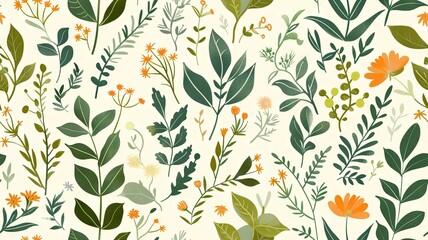 This stunning botanical seamless pattern wallpaper showcases an array of intricately designed leaves and stems, creating a soothing and peaceful ambiance for any interior space. The subtle green
