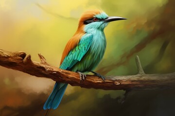 Obraz premium Eye-catching Motmot bird fullbody. Wild tree tail. Generate Ai
