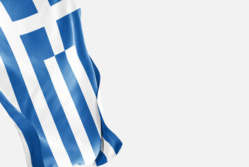 National flag of Yunanistan flutters in the wind. Wavy Yunanistan Flag. Close-up front view.