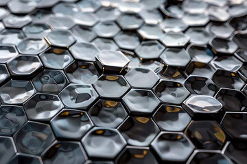 A symphony of hexagonal patterns glistening against a sleek, slate-gray backdrop, reminiscent of a digital hive