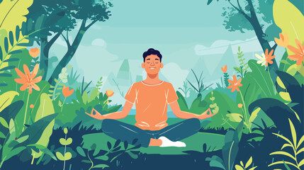 Man meditating in nature. Concept illustration for yo