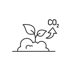 Sequestering carbon linear icon. CO2 storage. Organic farming. Regenerative agriculture. Global warming. Thin line illustration. Contour symbol. Vector outline drawing.