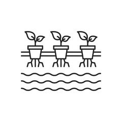 Hydroponics linear icon. Grow plants without soil. Farming herbs and vegetables in water. Thin line customizable illustration. Contour symbol. Vector isolated outline drawing.